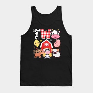 2nd Birthday Two Year Old Farm Theme Animals Birthday Party Tank Top